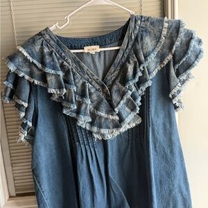 BiBi Blue Denim Ruffle Blouse